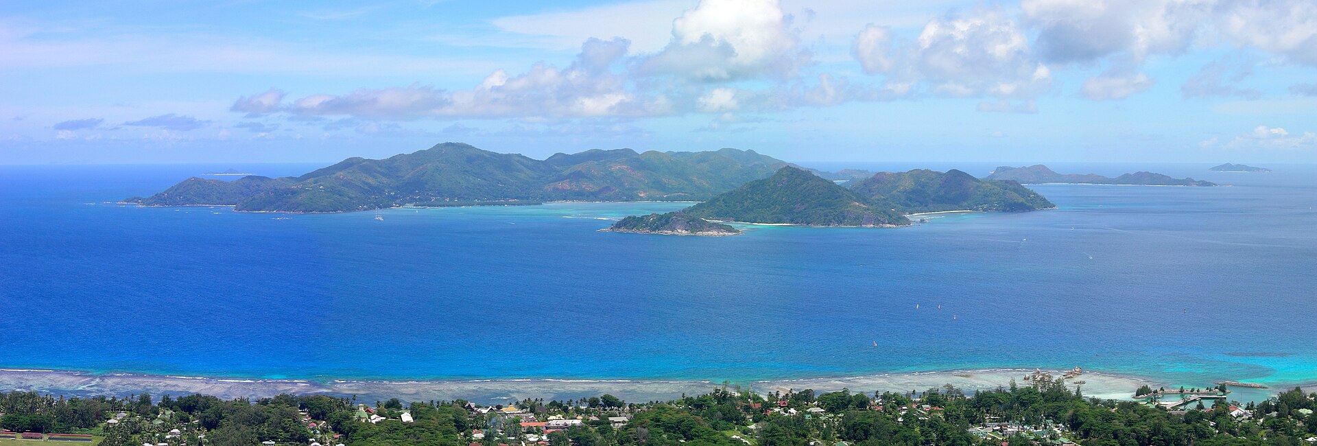 Praslin's forested ridges and coast from Nid d'Aigle, Seychelles