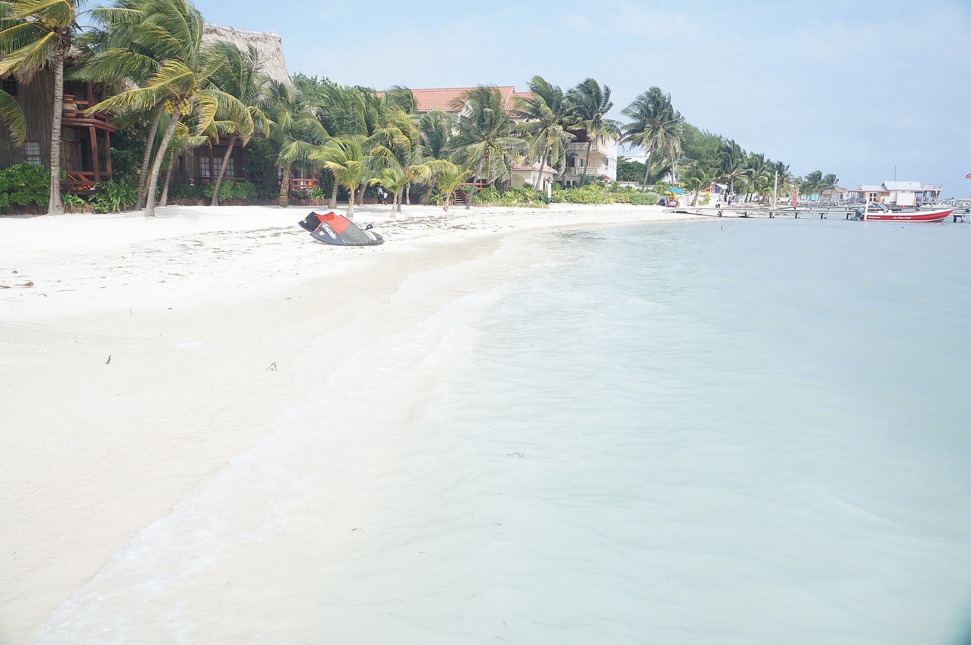 Beachfront lodgings and boats at San Pedro, Belize