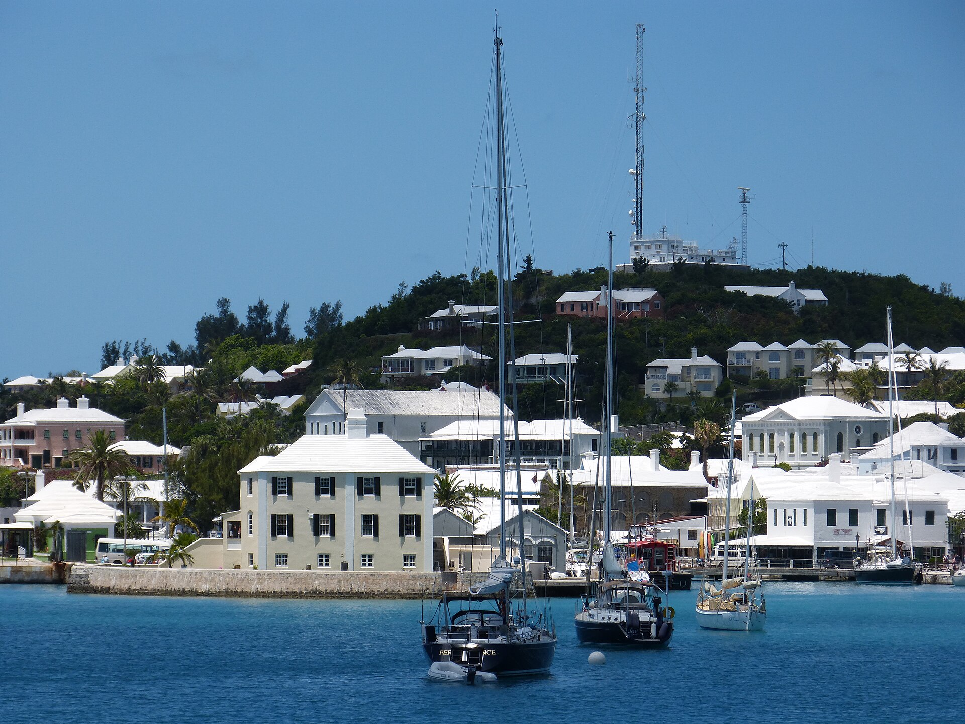 Ordnance Island, St. George's waterfront, and the ridge above the historic Bermuda town