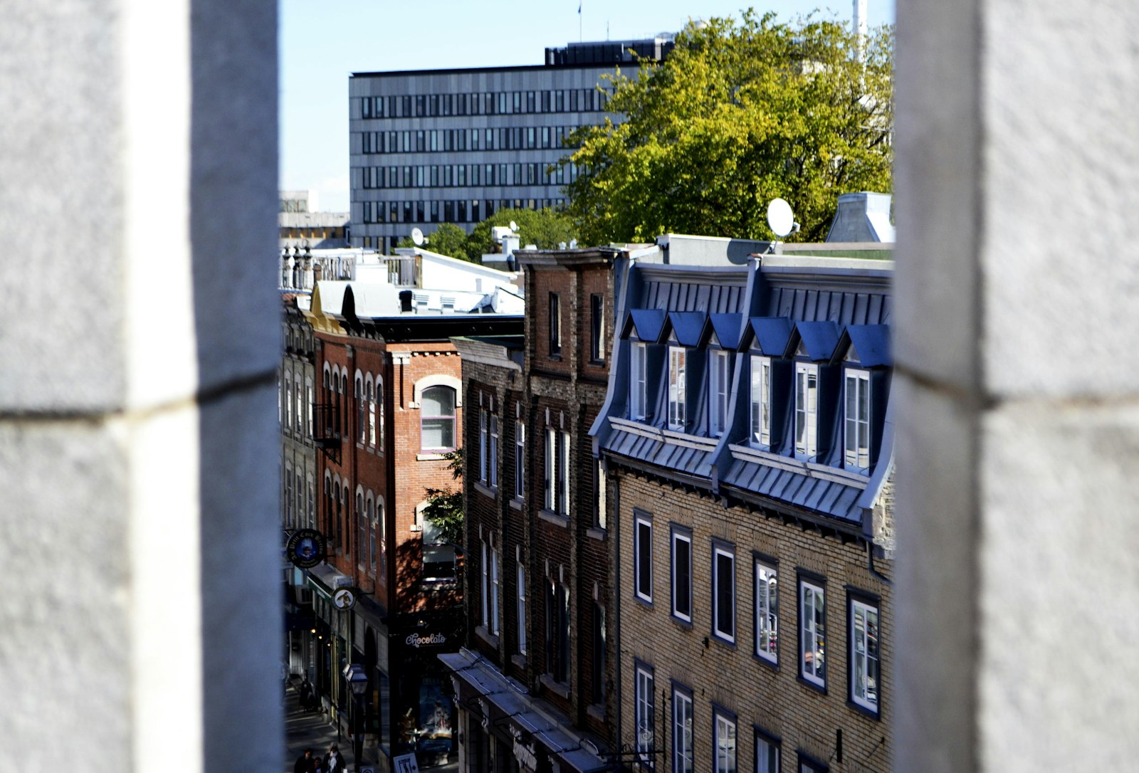 Historic rooftops and stone architecture in Old Quebec City, Canada