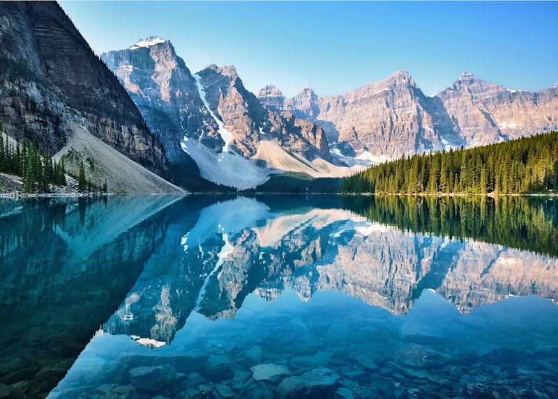 Turquoise alpine lake and mountain scenery in the Canadian Rockies
