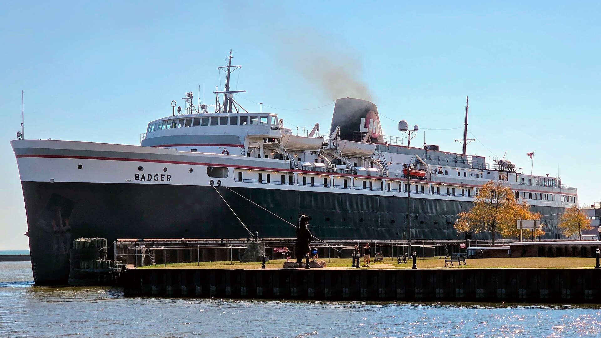 The historic SS Badger car ferry prepares to cross Lake Michigan between Wisconsin and Michigan