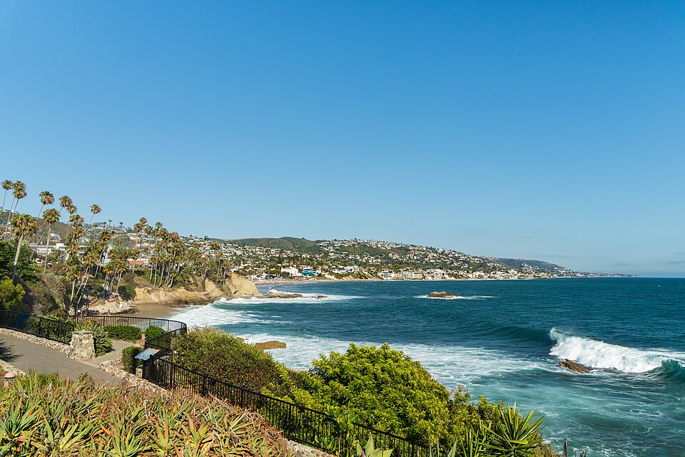 Laguna Beach coves and palms seen from Heisler Park on the Orange County coast