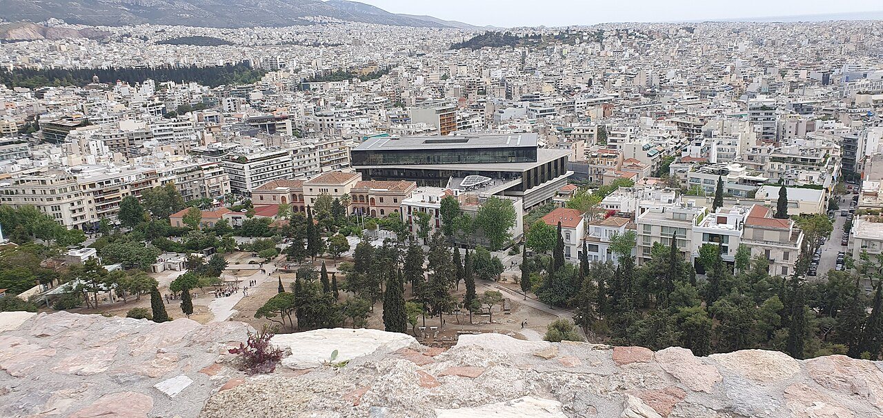 Museums: View of the Acropolis Museum from the Acropolis in Athens