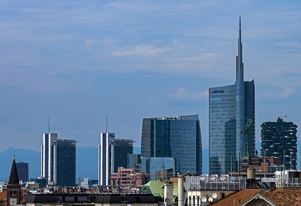 Modern architecture & design: Milan skyline with Unicredit Tower and Bosco Verticale