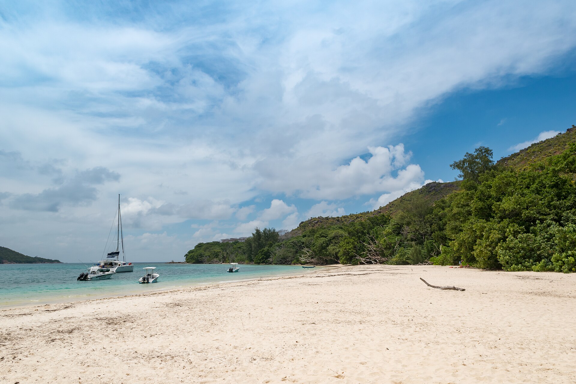 Granite shore and clear water on Curieuse Island, Seychelles