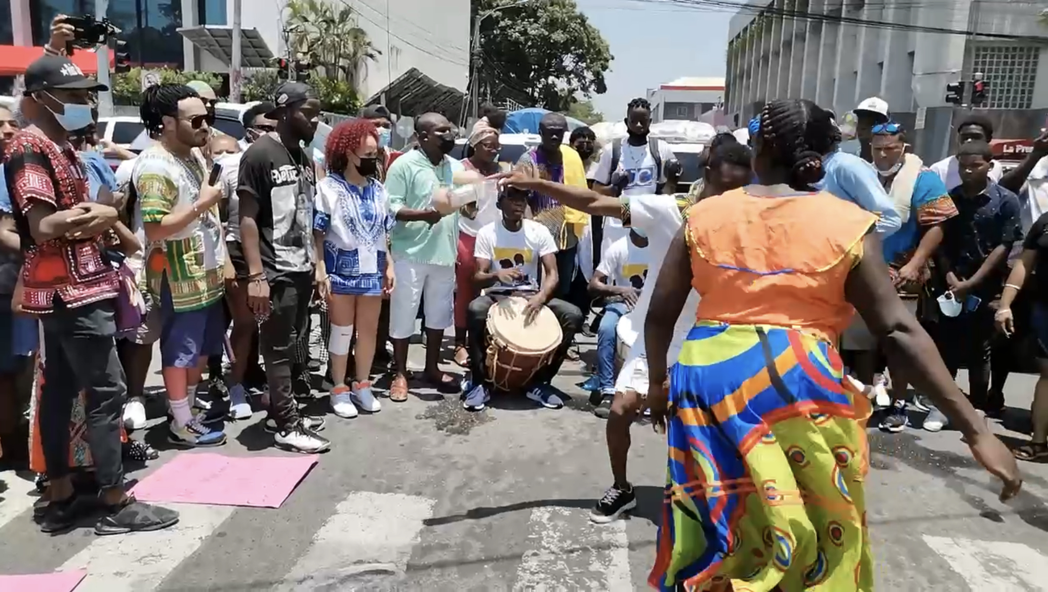 Garífuna dancers, drummers, and community members commemorating Garífuna arrival in Honduras