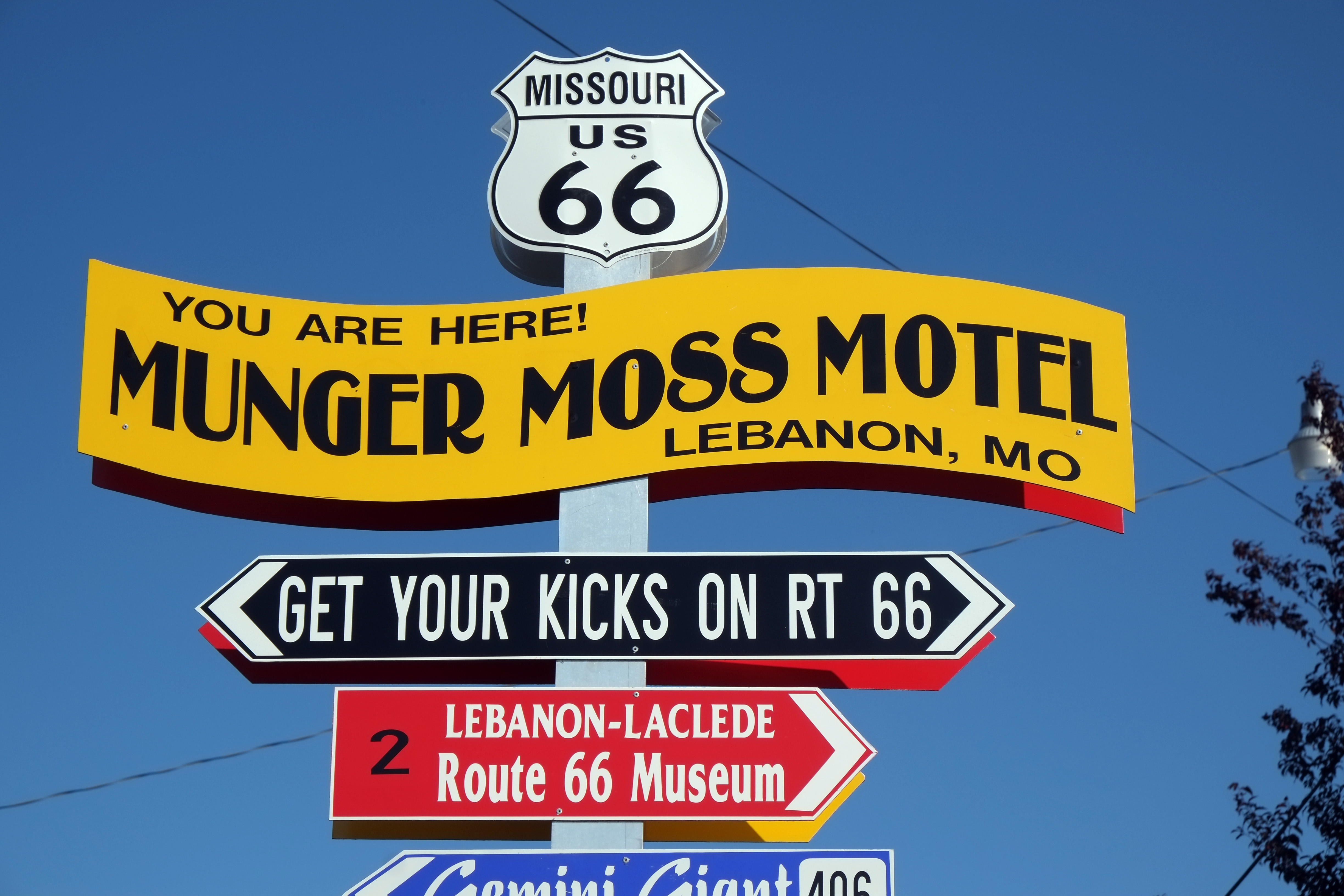 Missouri Route 66 and Munger Moss Motel signs preserve the Mother Road's small-town motor-court heritage