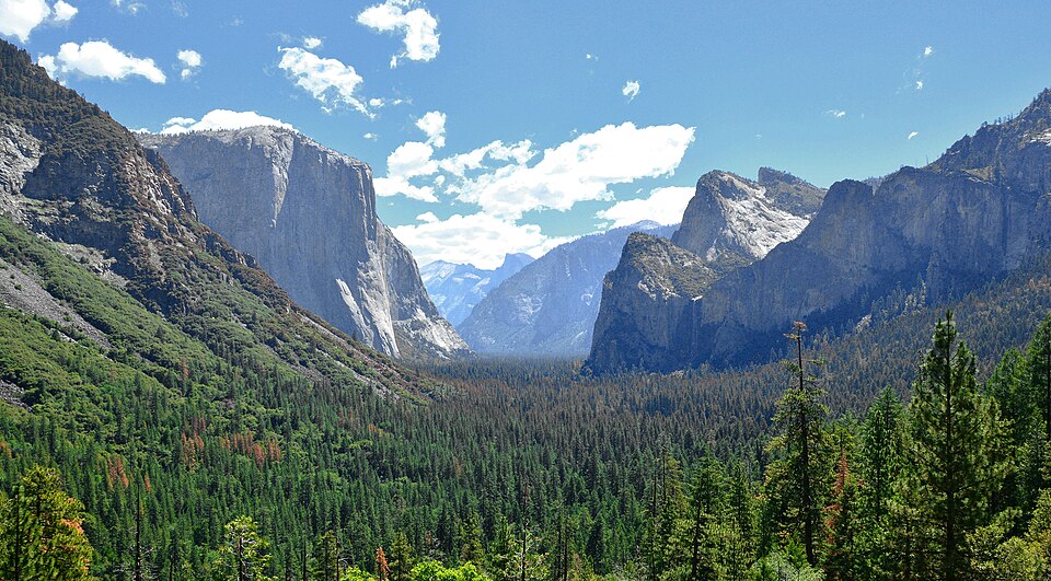 Yosemite Valley opening beneath El Capitan, Half Dome, and Bridalveil Fall from Tunnel View