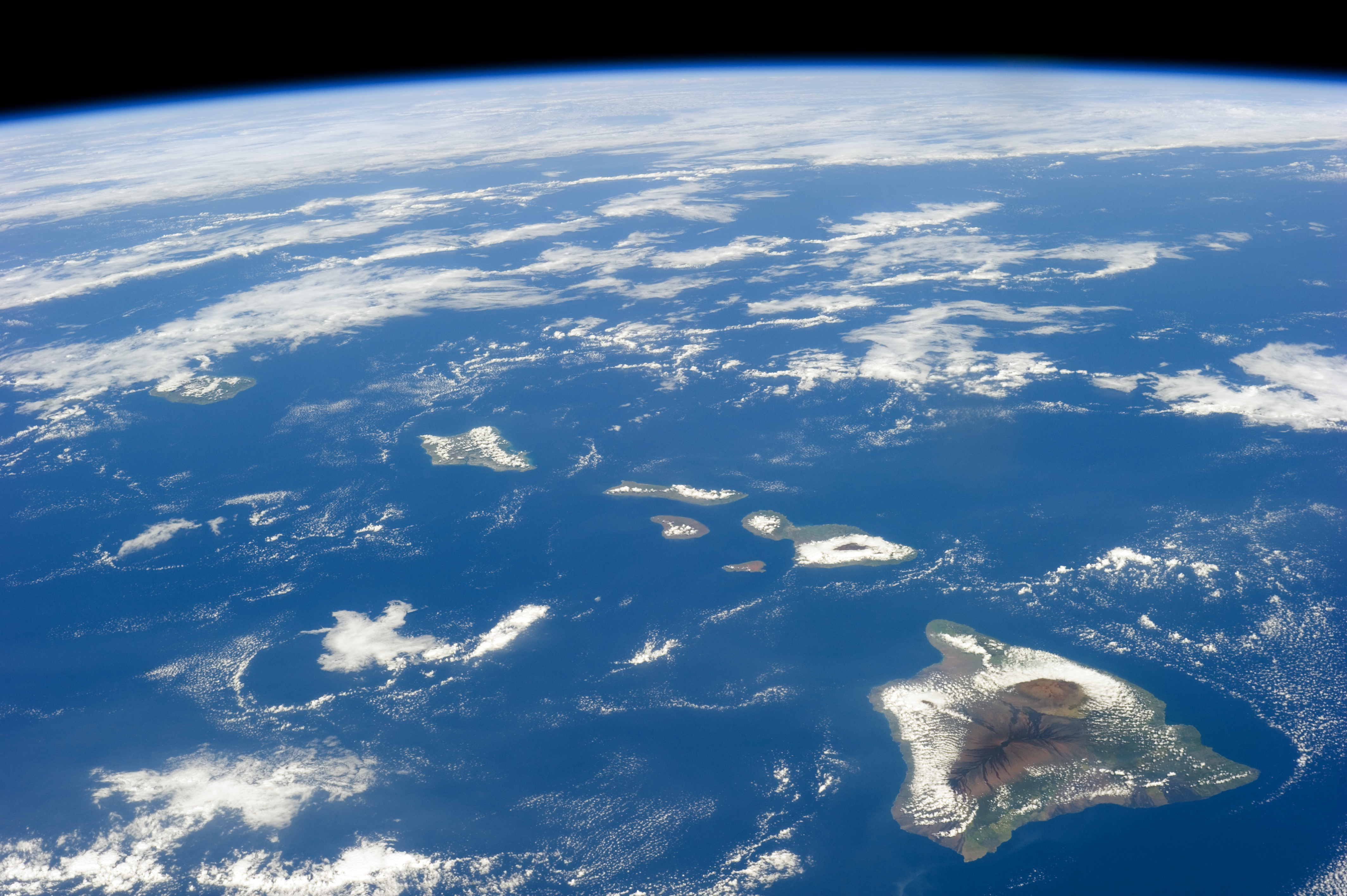 The Hawaiian island chain seen together from the International Space Station