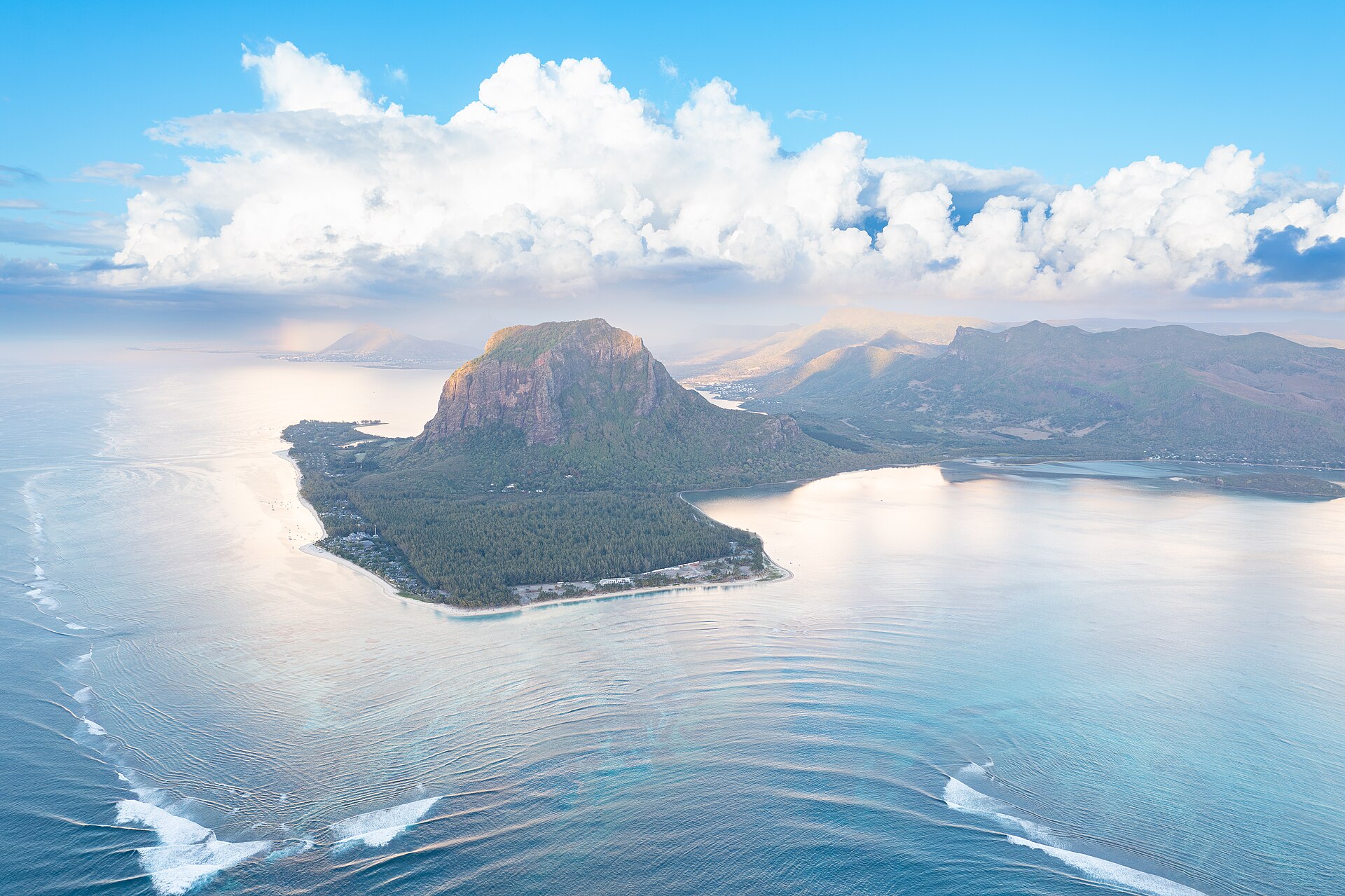 Le Morne Brabant, its peninsula, reef, and southwest lagoon in Mauritius
