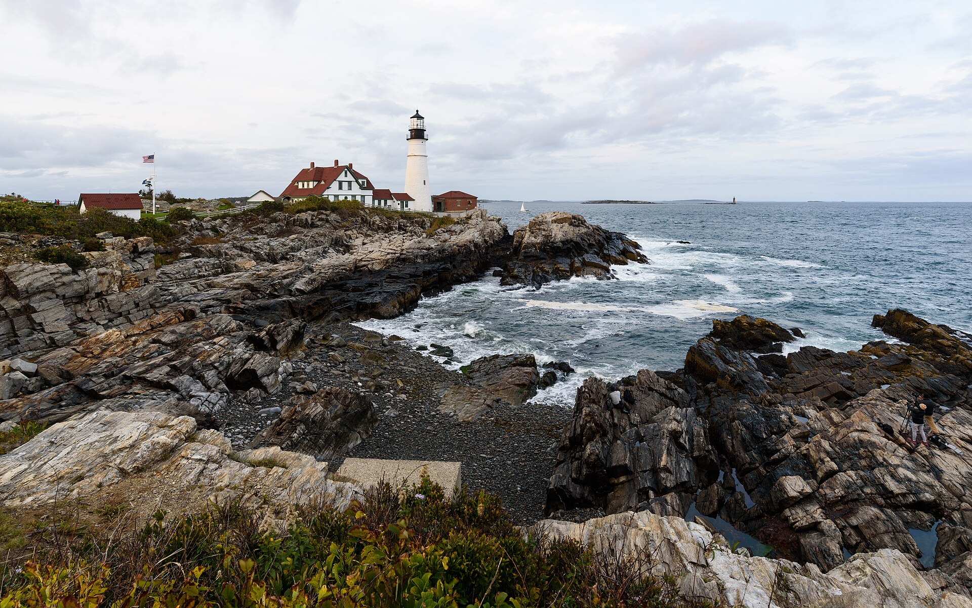 Portland Head Light above the rocky Maine coast in autumn