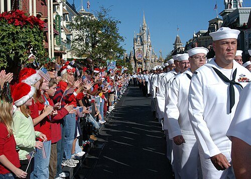 Essential city highlights for Orlando: US Navy 051204 N 6645H 139 Sailors from various U.S. Navy commands throughout Navy's Southeast Region march before Cinderella's Castle before entering onto Main St. inside Walt Disney World's Magic Kingdom