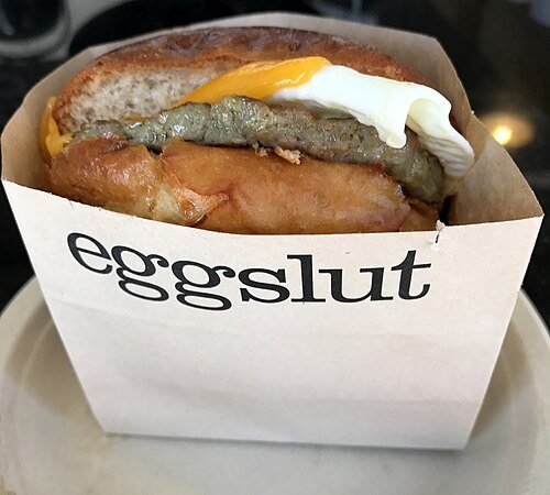 A deeper regional extension for Los Angeles: The sausage, egg and cheese sandwich at eggslut in the Grand Central Market in Los Angeles.