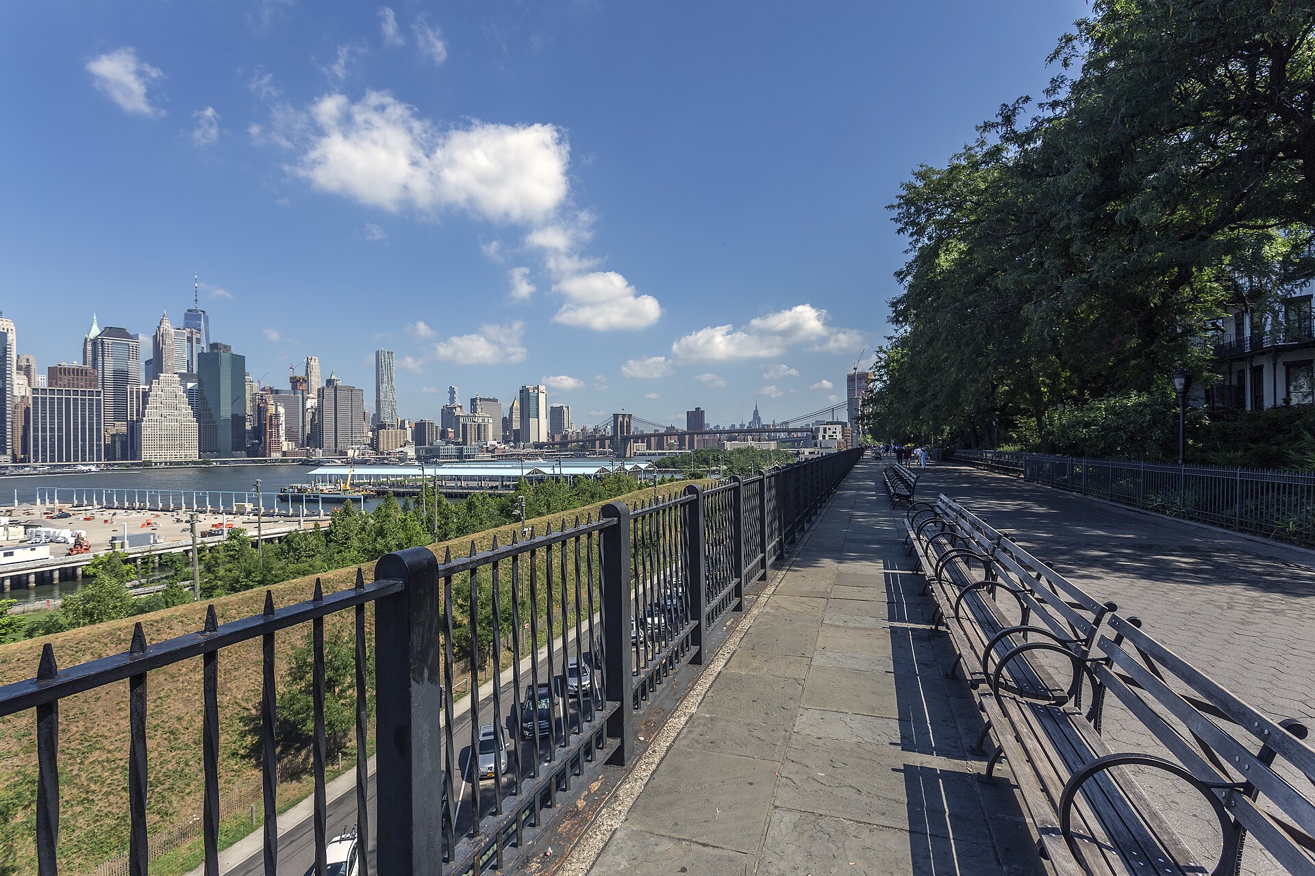 Brooklyn Heights Promenade overlooking Lower Manhattan and the Brooklyn Bridge