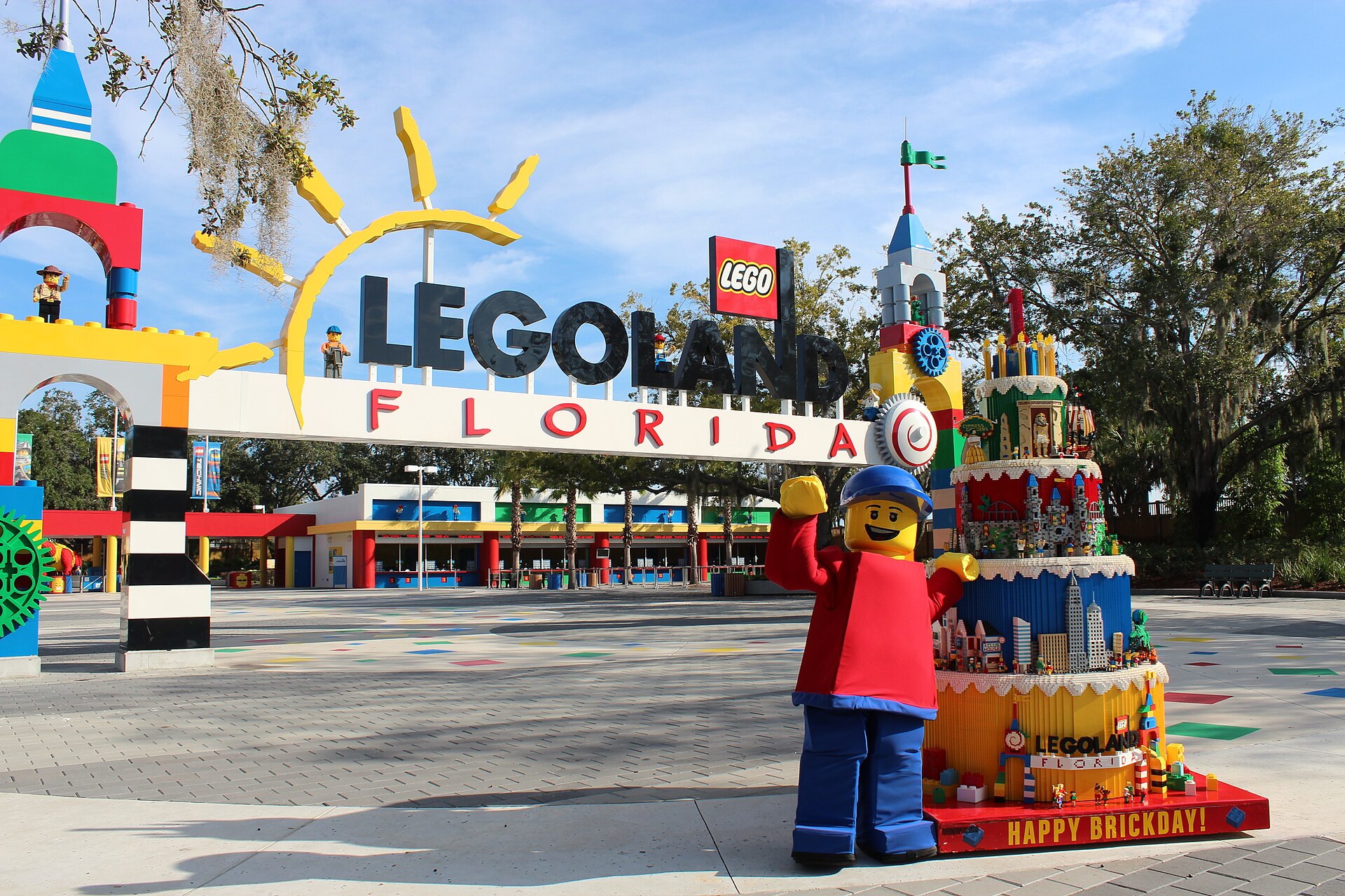 The colorful LEGOLAND Florida entrance welcoming families to a theme-park day