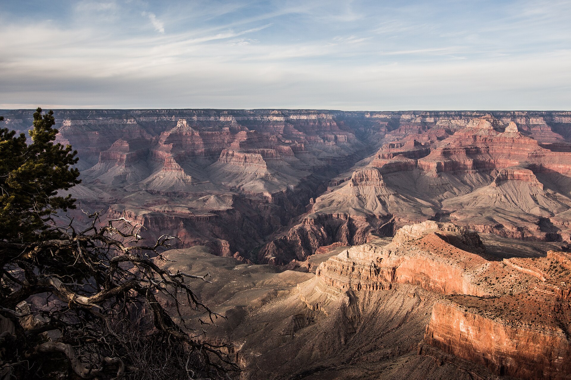 Sunlit Grand Canyon cliffs and layered desert horizon