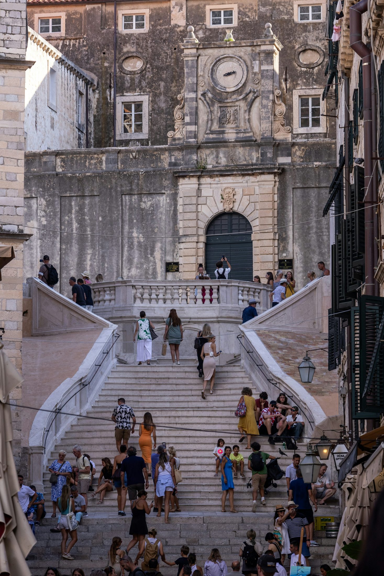 Visitors walking the Baroque Jesuit Stairs in Dubrovnik's old town