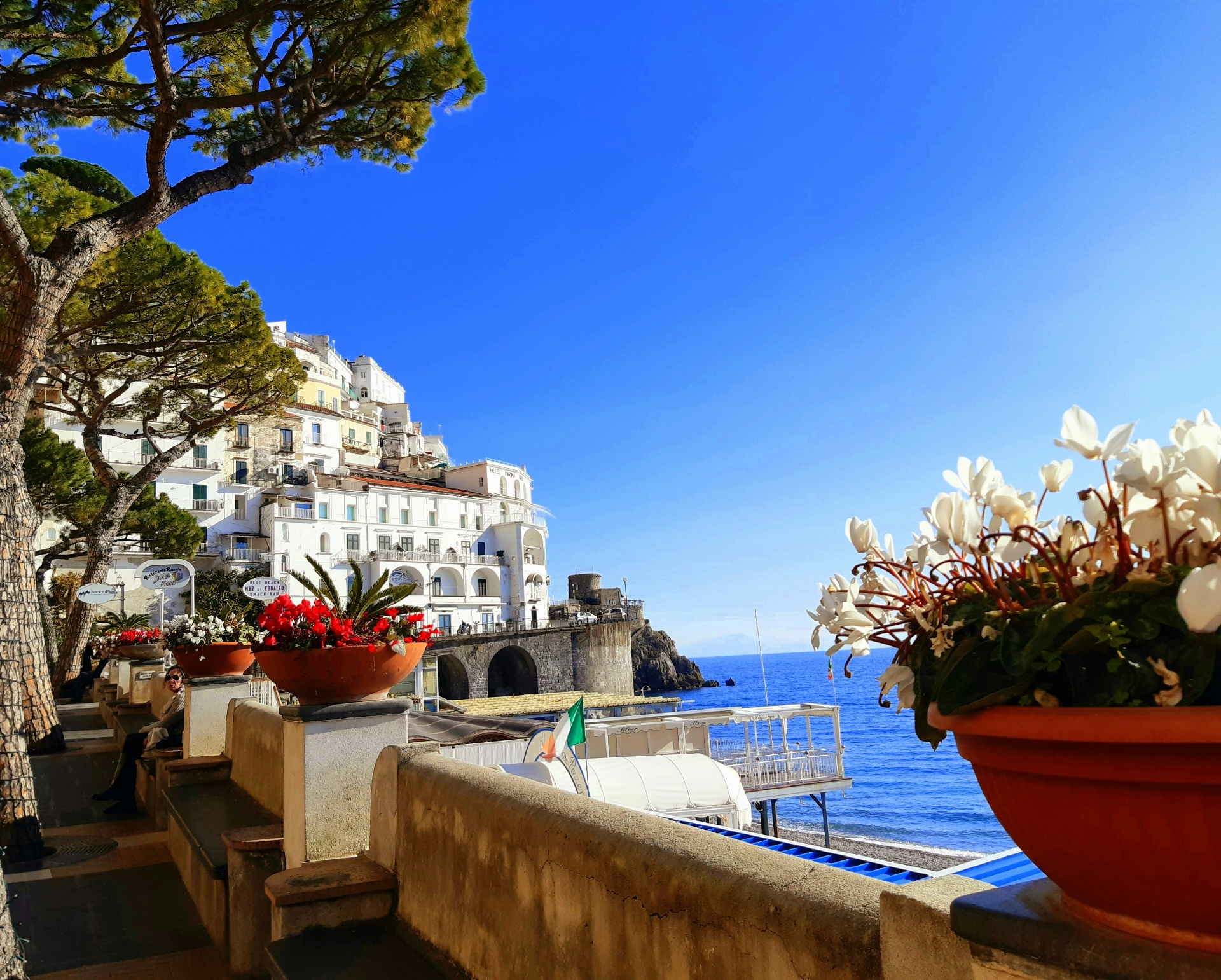Amalfi Coast village and Mediterranean shoreline
