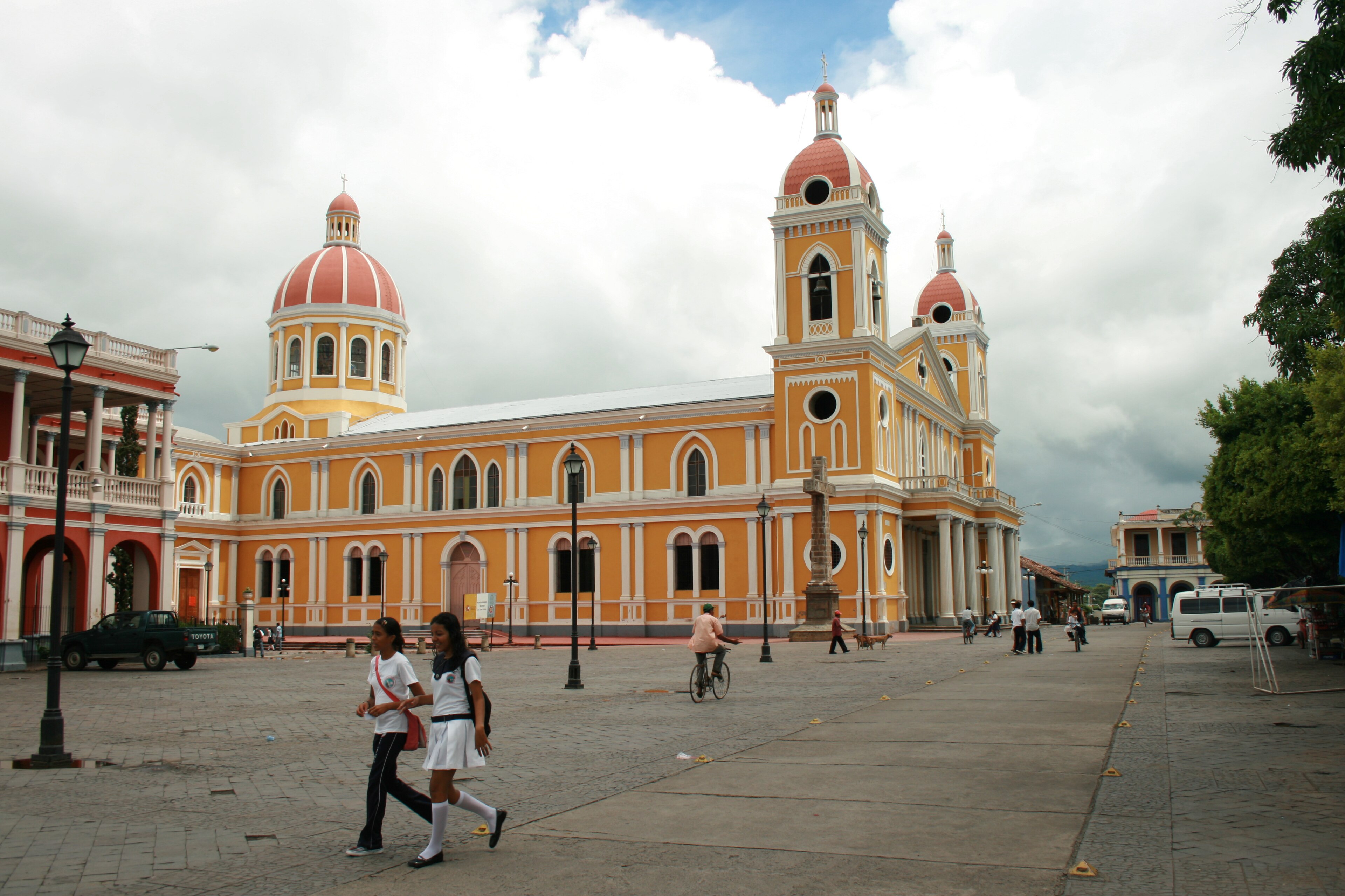 Granada Cathedral and colonial streets in Nicaragua