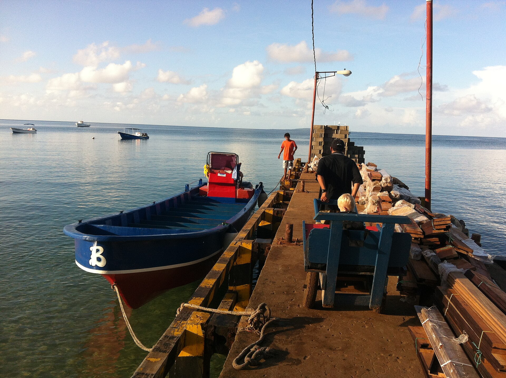 Caribbean water and the landing pier at Little Corn Island, Nicaragua