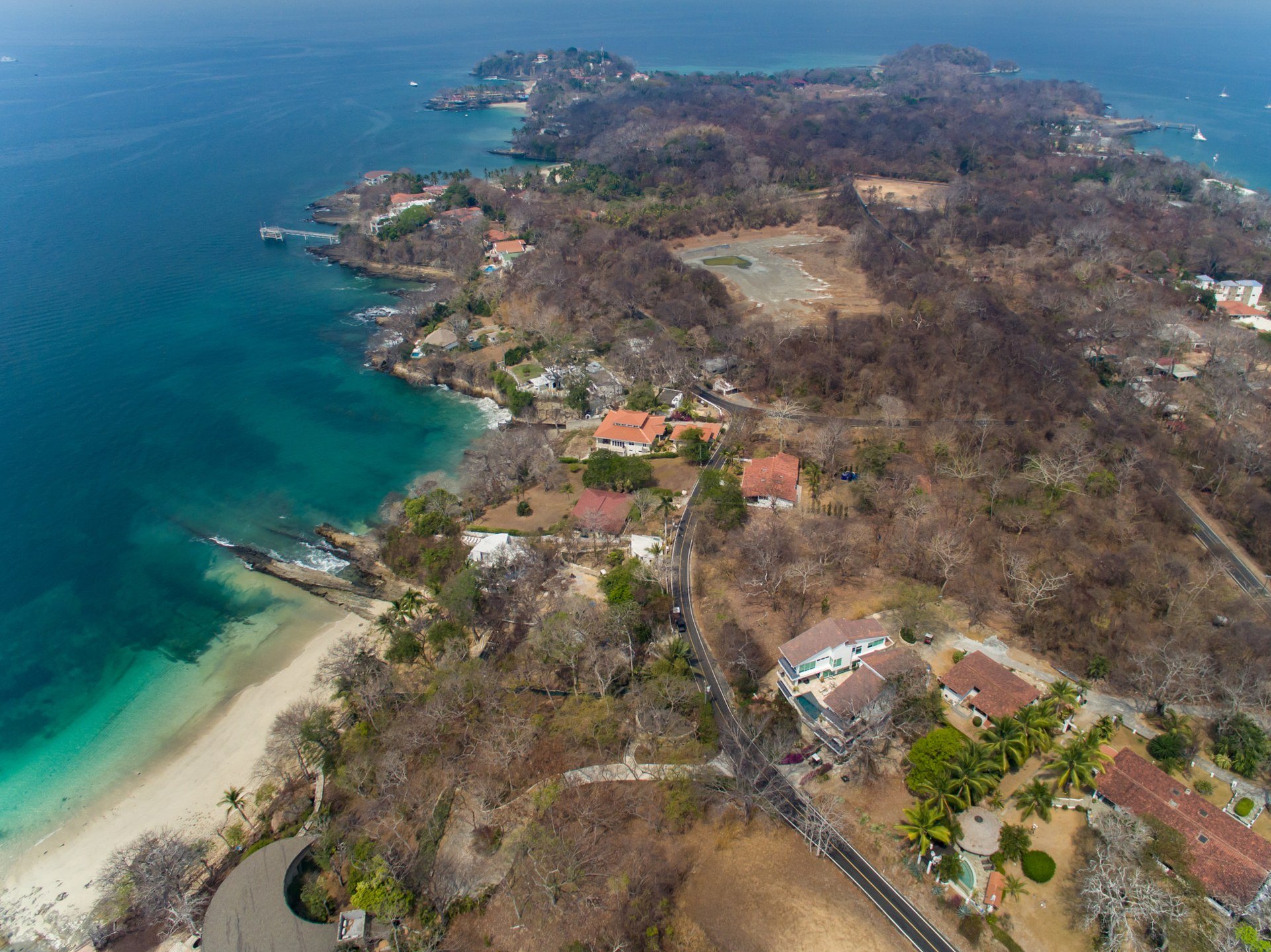 Aerial view of Contadora Island's beaches and settlement in Panama's Pearl Islands