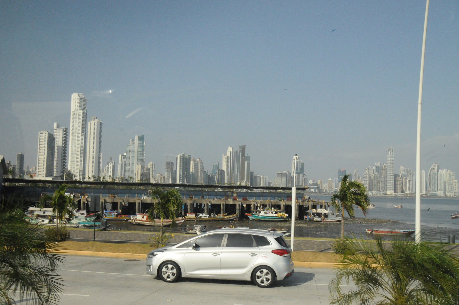 Panama City's waterfront and modern skyline seen from Casco Viejo, Panama