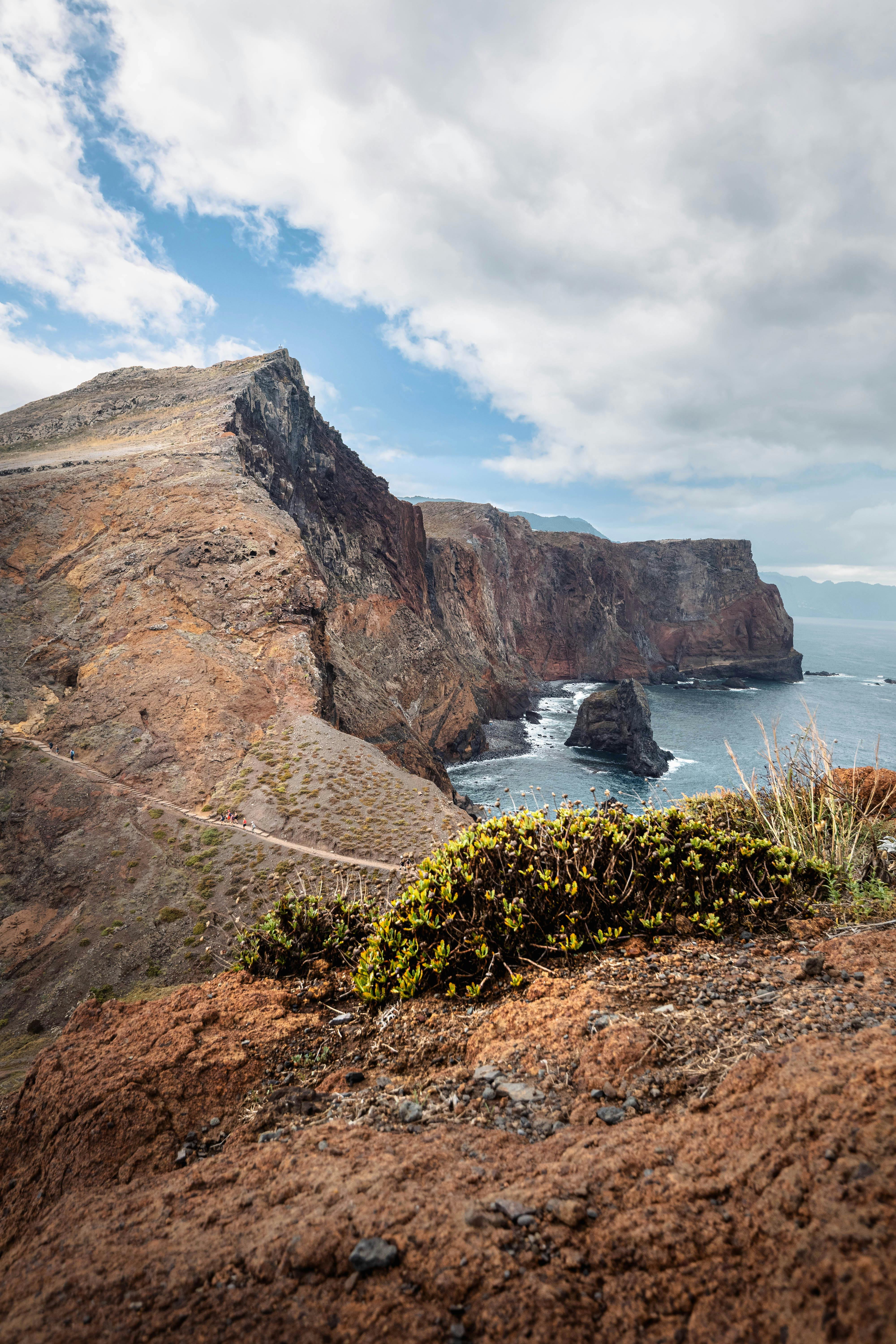 Volcanic cliffs and Atlantic coastline on Madeira, Portugal