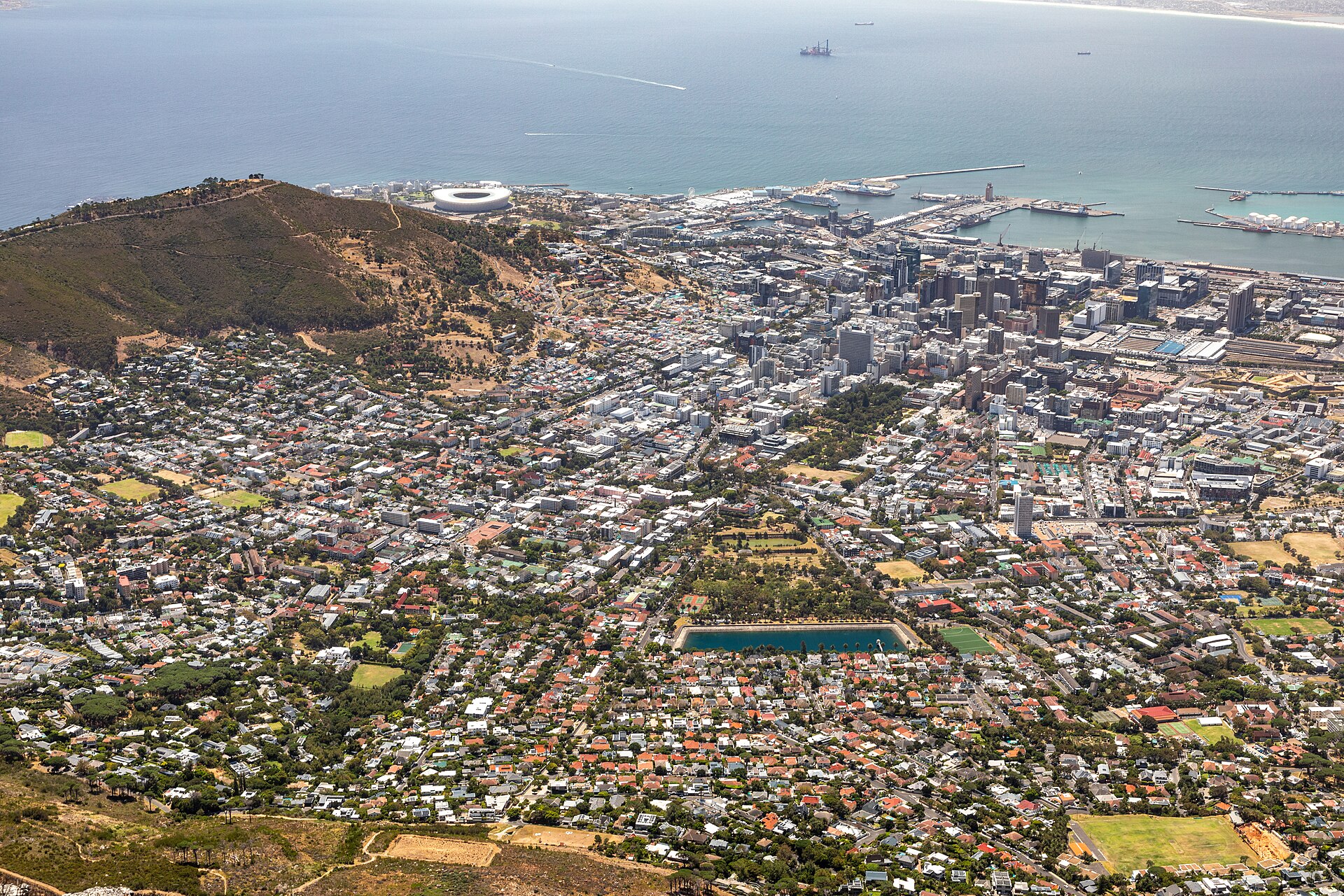 Cape Town's City Bowl and harbor from Table Mountain, South Africa