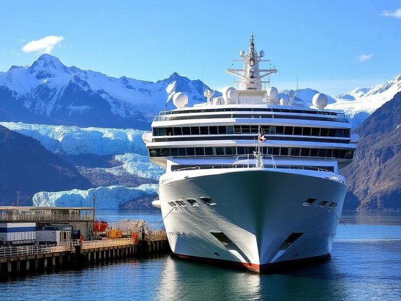 Large cruise ship navigating Alaska's forested coastal waters
