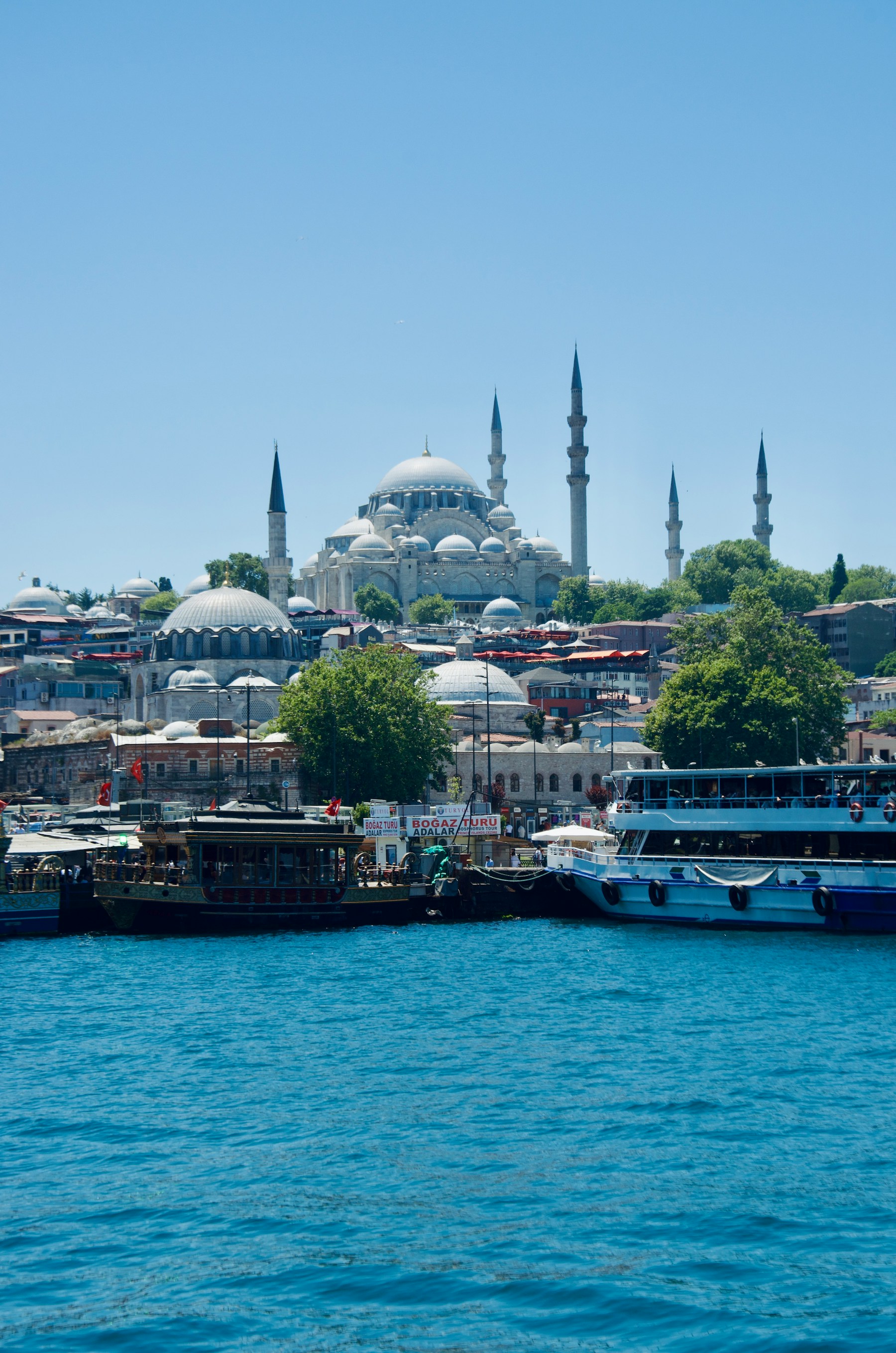 Istanbul skyline, mosque domes, and Bosphorus waterfront in Turkey
