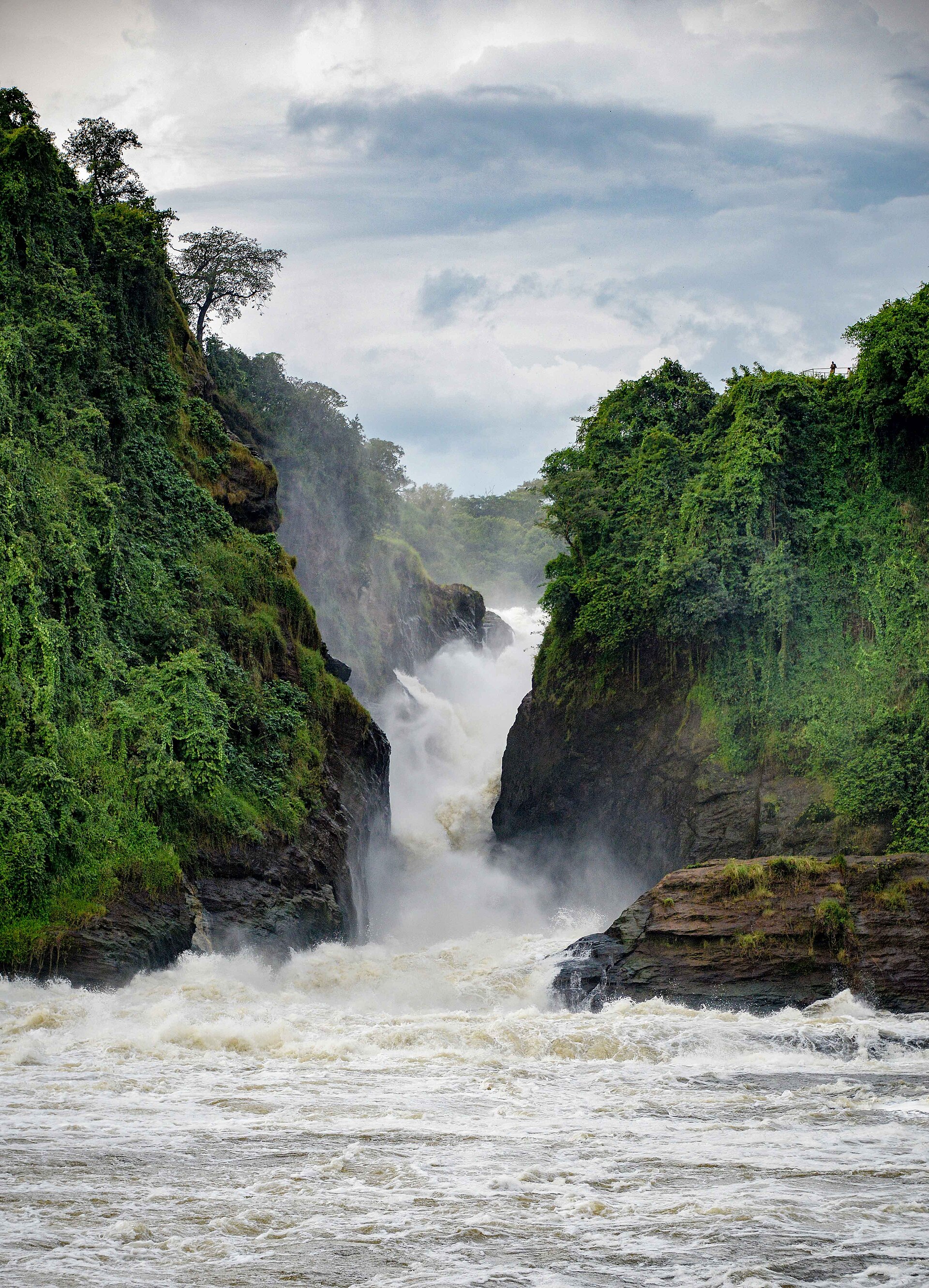 The Nile forced through the rocky gorge at Murchison Falls, Uganda