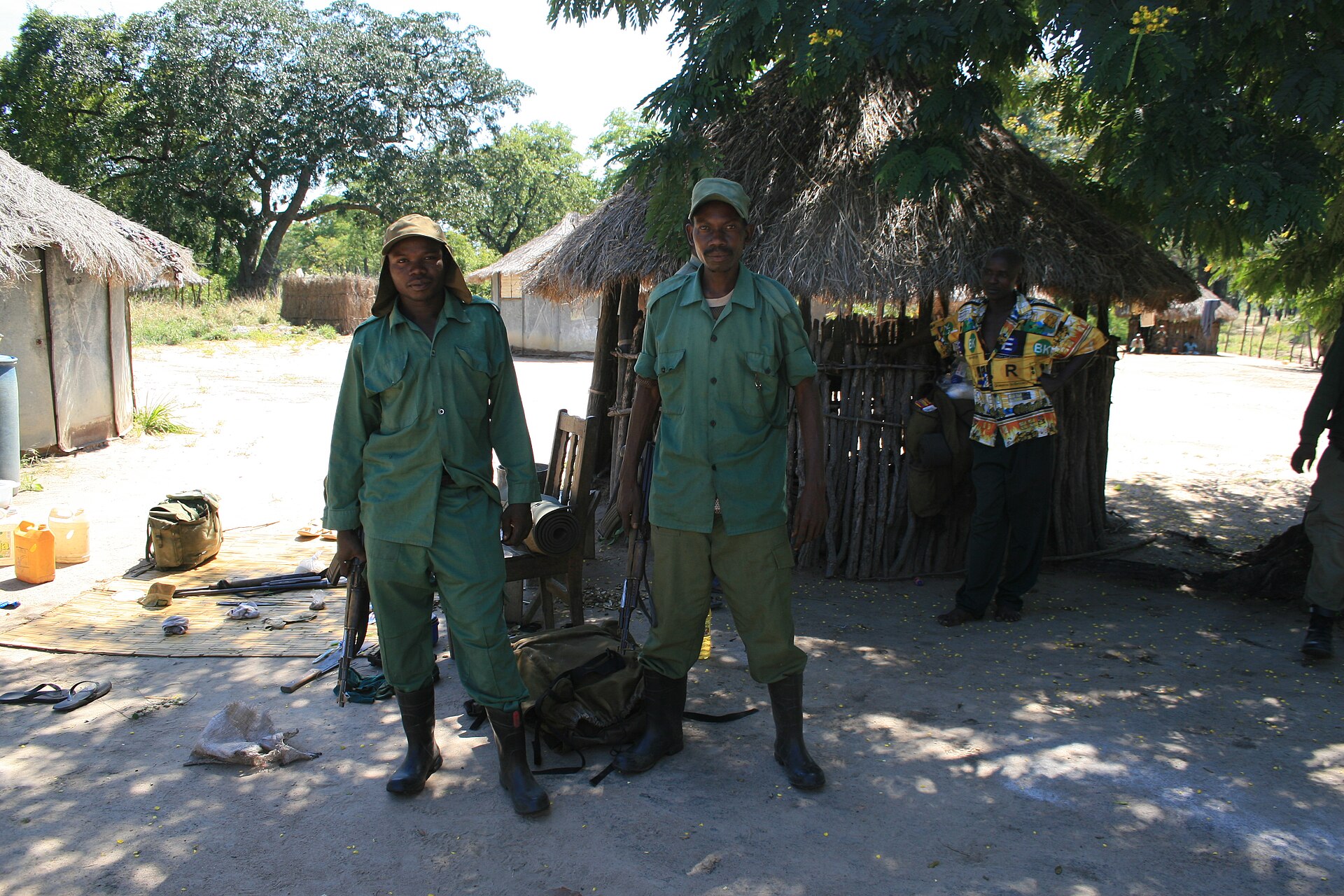Zambian game scouts preparing for field work in the South Luangwa valley
