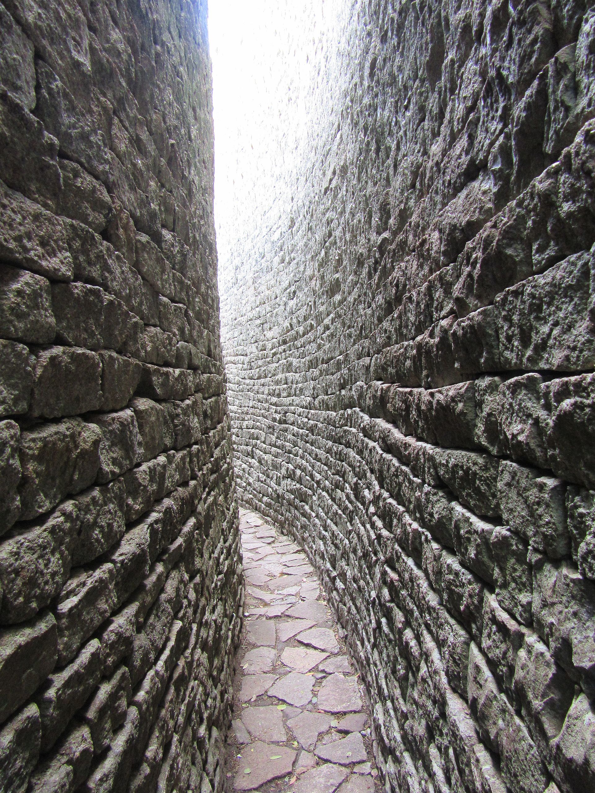Curving dry-stone passageways within the Great Enclosure at Great Zimbabwe